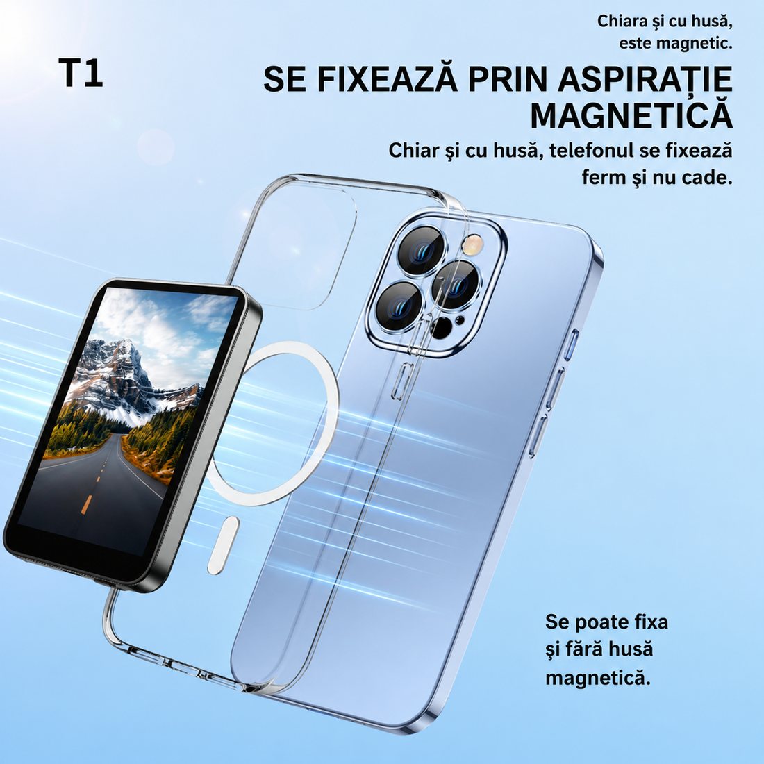 Se prinde magnetic și peste husă