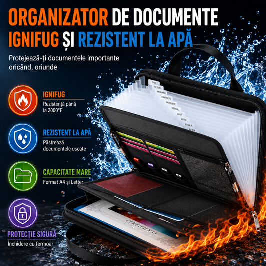 SafeFile™ – Organizator Portabil Rezistent la Apă și Foc pentru Documente Importante