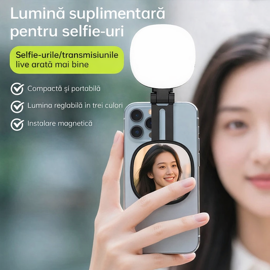 GlowSnap™ Oglindă Selfie Multifuncțională cu Lumină LED Magnetică Dual Color